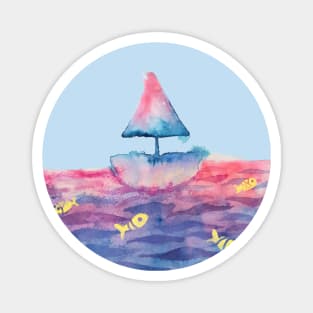 Sea, Boat & Fish Watercolor Magnet